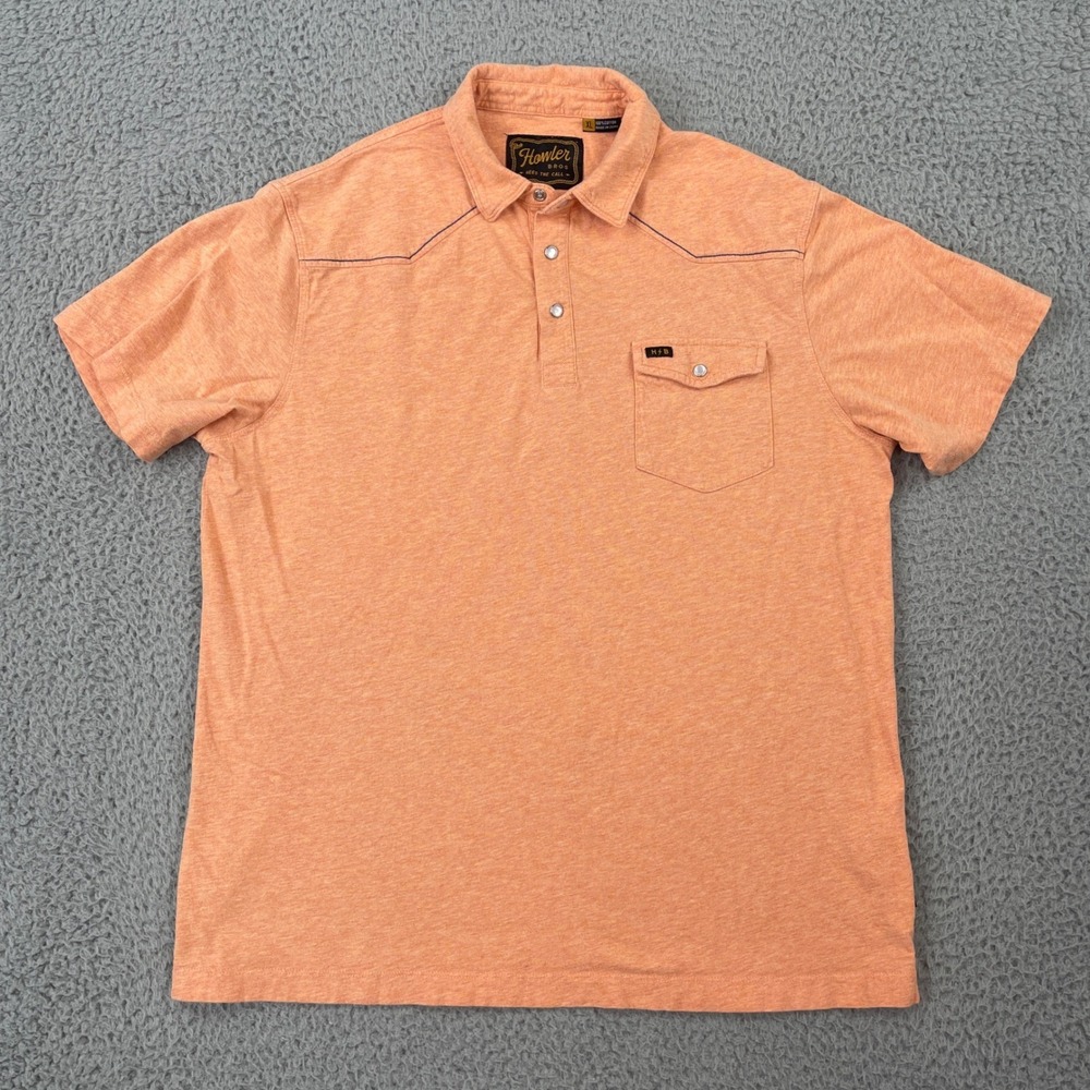Howler Brothers Ranchero Polo Shirt Mens XL Orange Western Yokes Pearl Snap